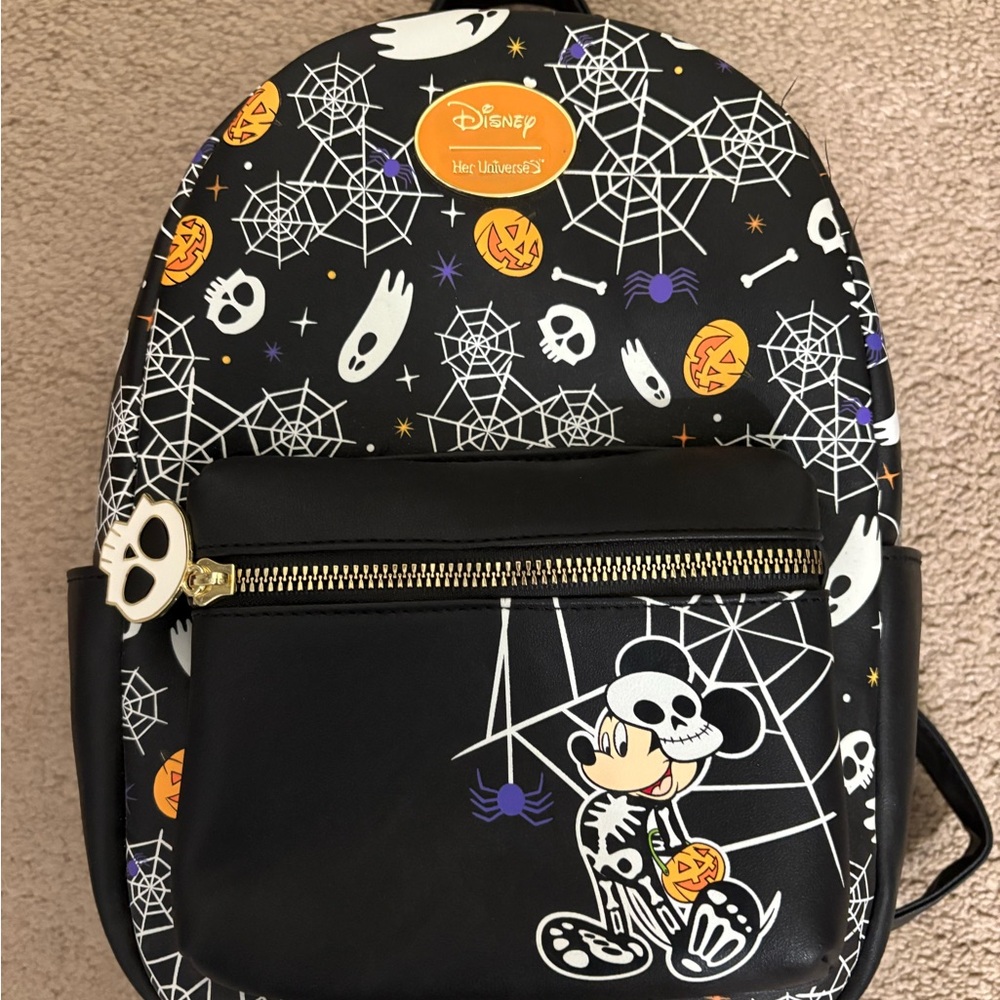 Disney Halloween Backpack with Skeleton Mickey and Spooky Icons